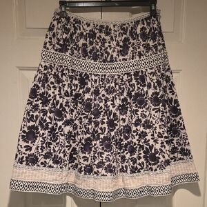 Talbots Black and Cream Floral A-Line Skirt